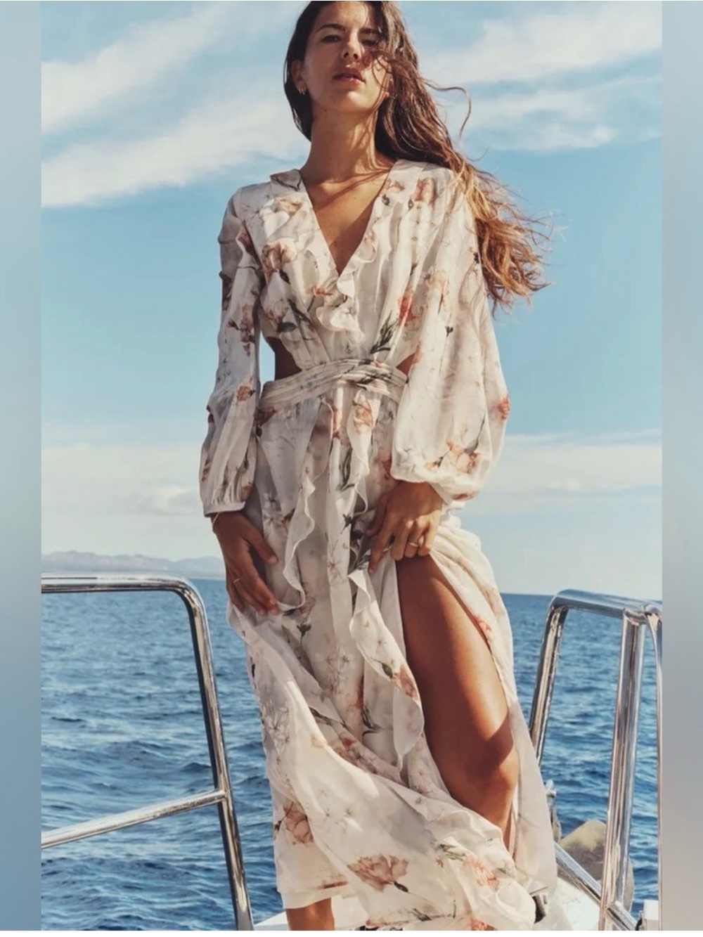 Zara Floral Cream & Blush Long Sleeve Maxi Dress